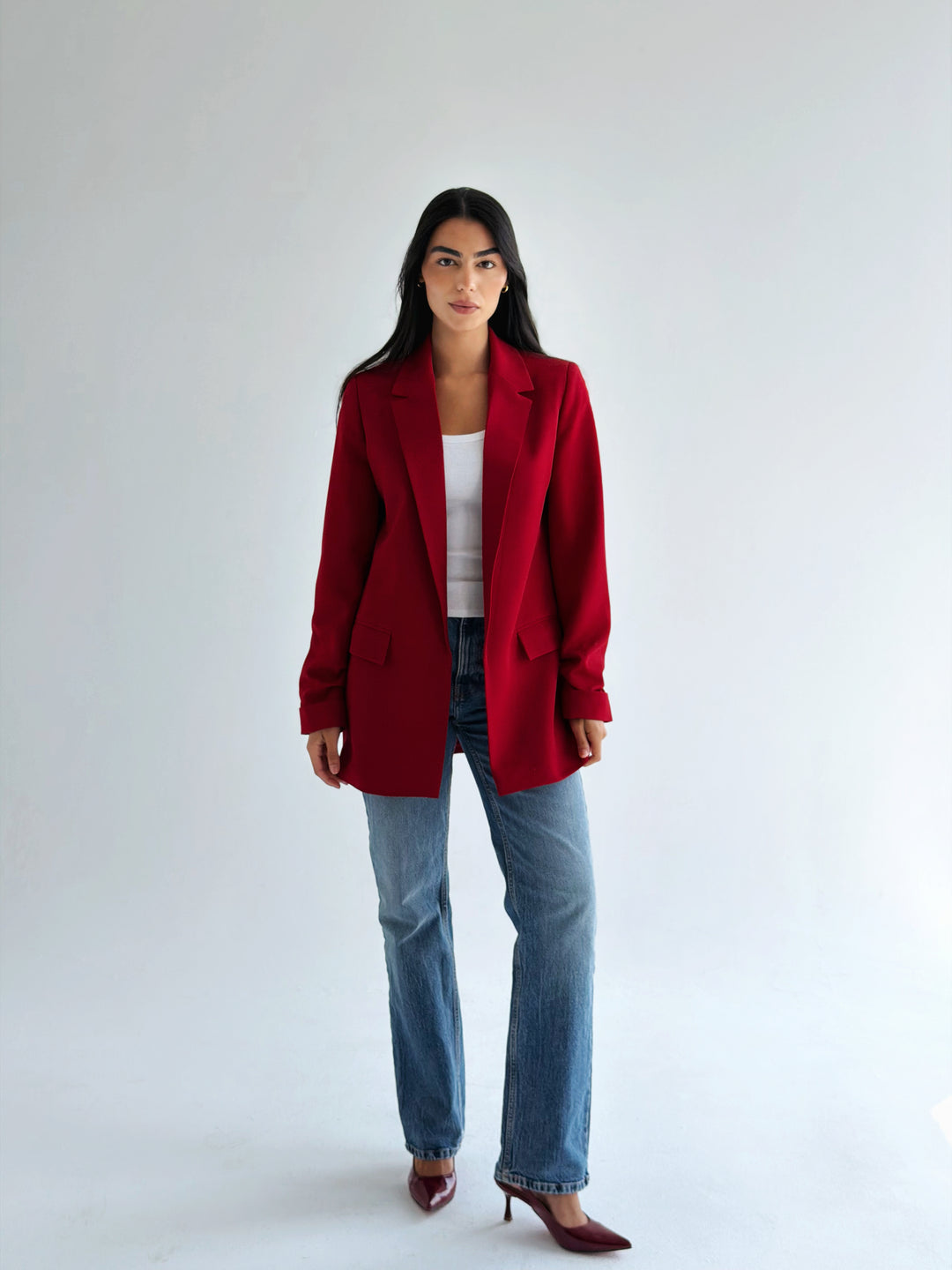 Ruffles blazer in Dark Red