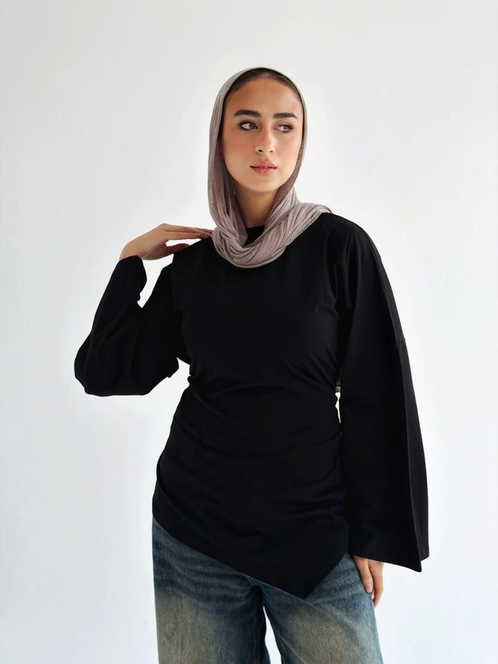 Waist Tie Top In Black