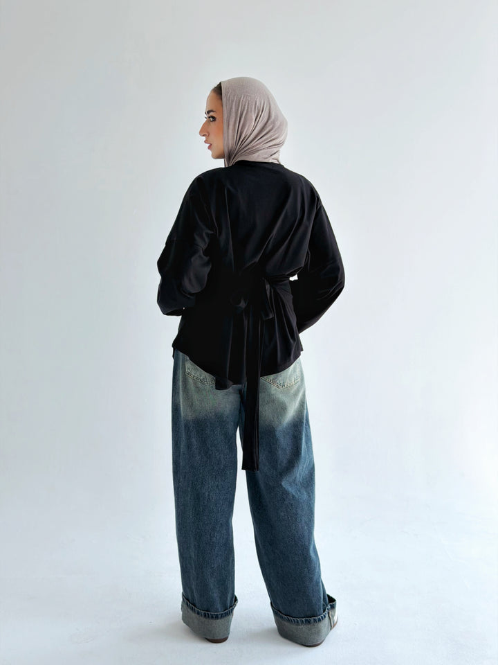 Waist Tie Top In Black