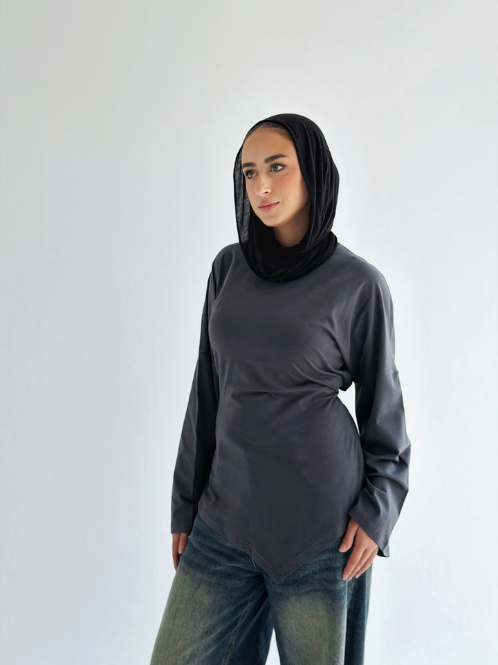 Waist Tie Top In dark gray