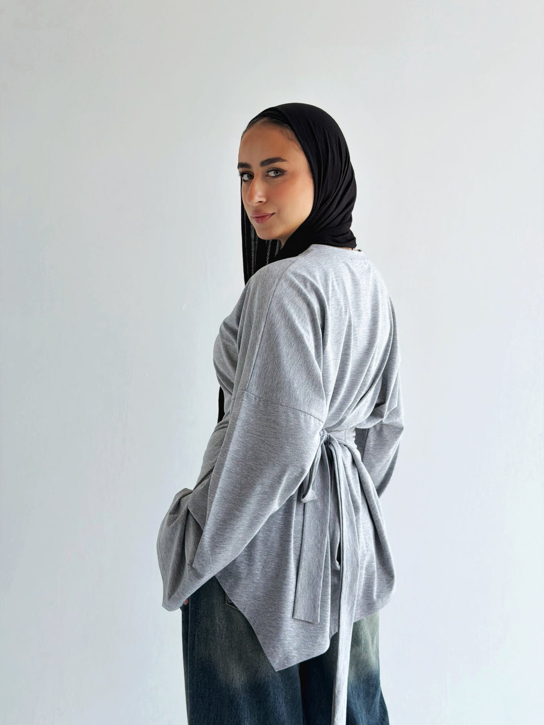 Waist Tie Top In gray