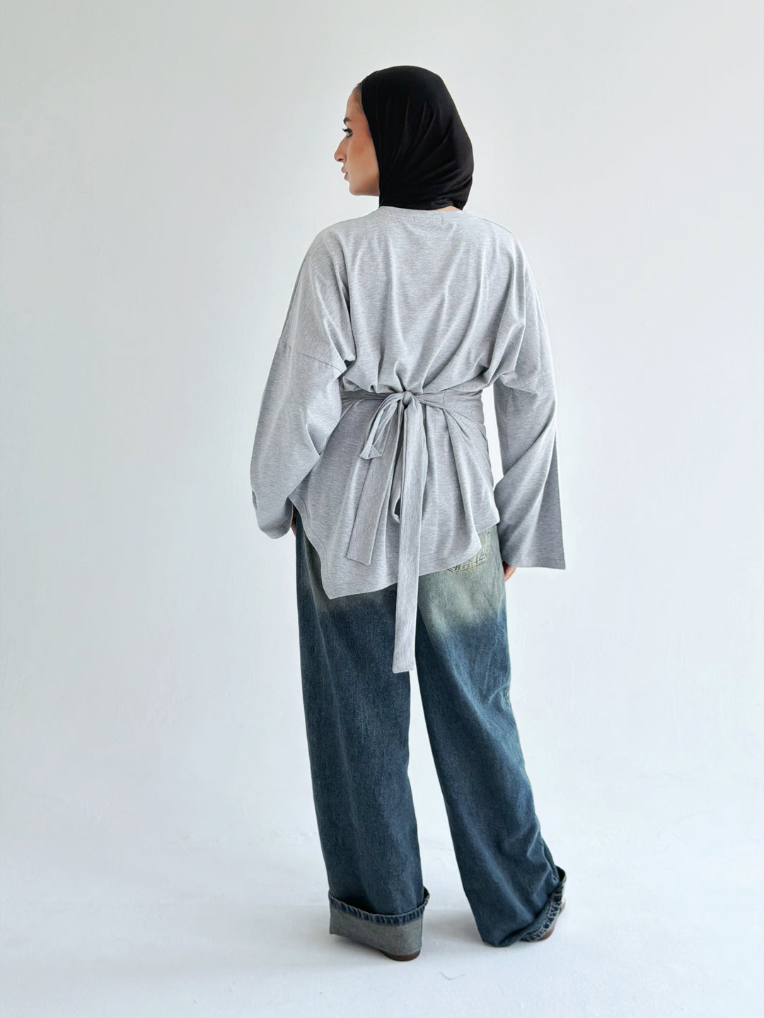 Waist Tie Top In gray