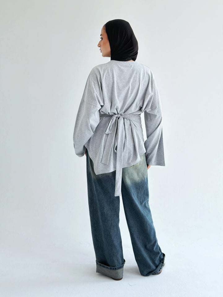 Waist Tie Top In gray