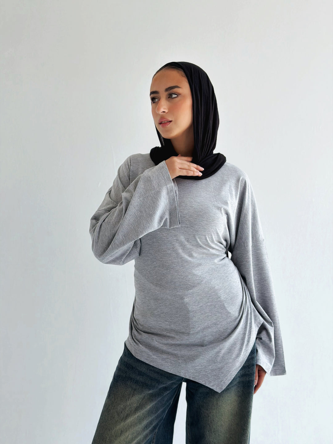 Waist Tie Top In gray