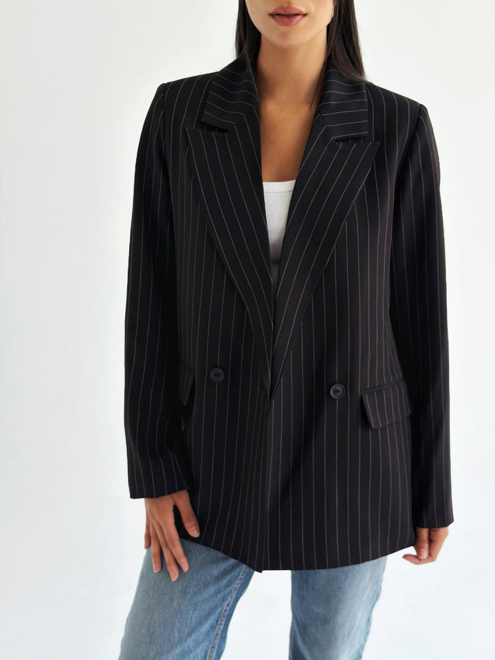 Striped Relaxed Fit blazer In Black