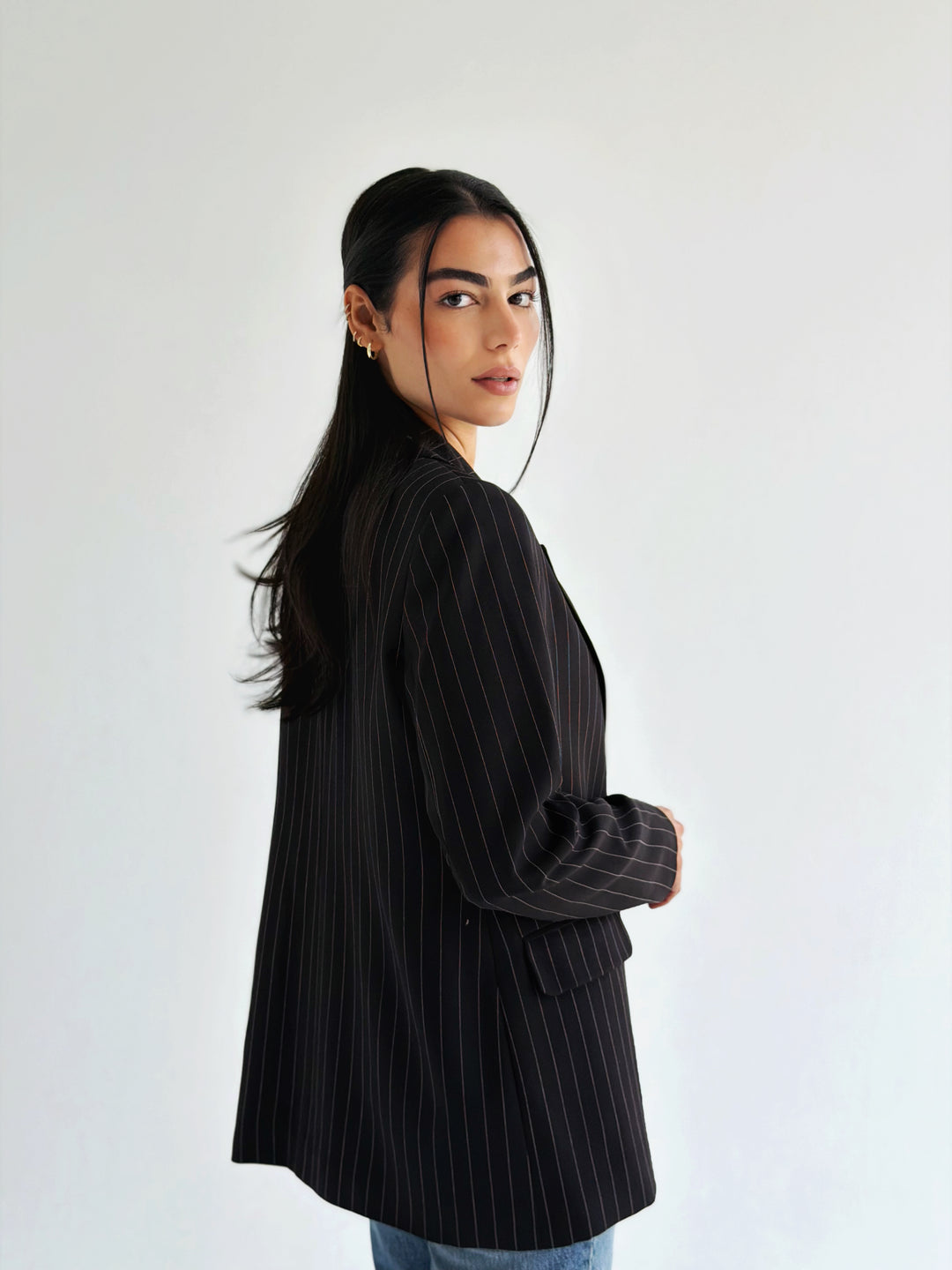 Striped Relaxed Fit blazer In Black