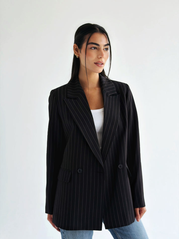 Striped Relaxed Fit blazer In Black