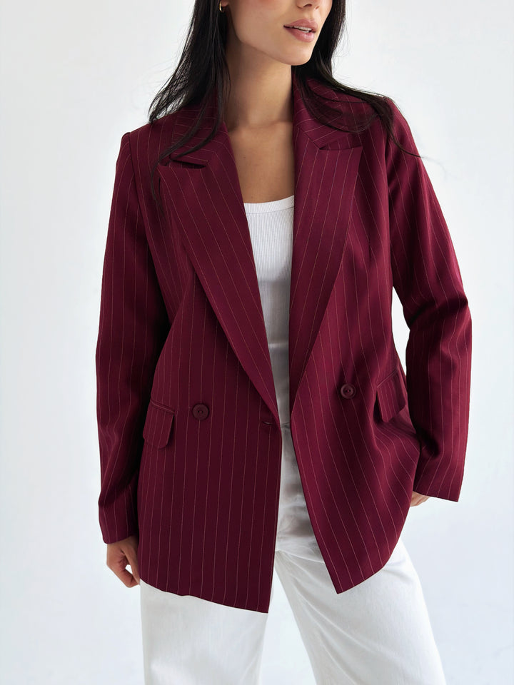 Striped Relaxed Fit blazer In burgundy