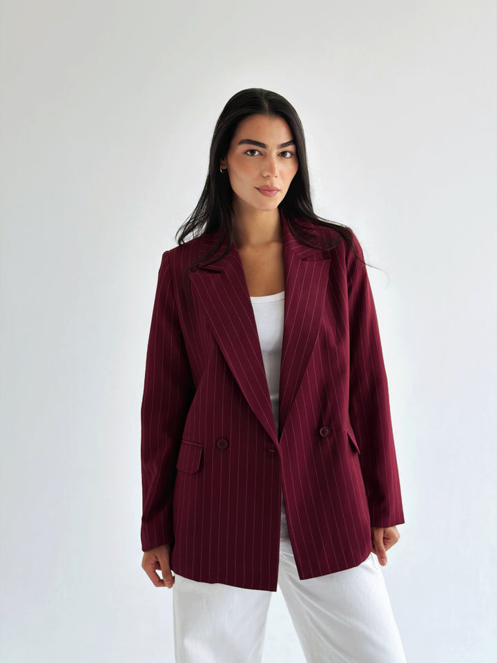 Striped Relaxed Fit blazer In burgundy