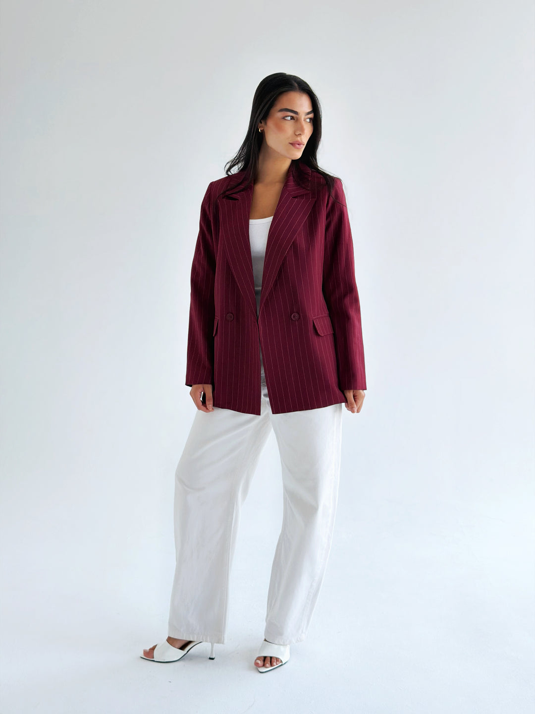 Striped Relaxed Fit blazer In burgundy