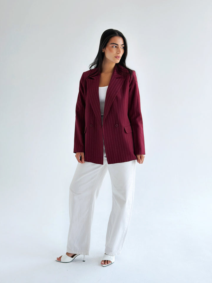 Striped Relaxed Fit blazer In burgundy