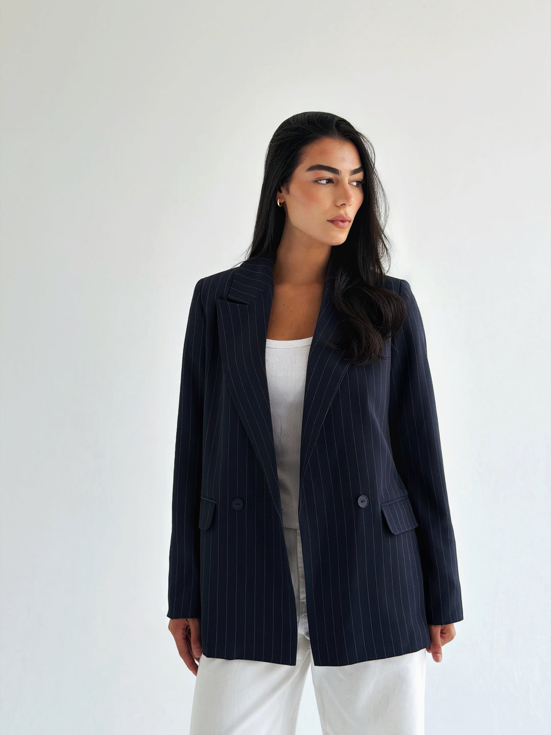 Striped Relaxed Fit blazer In Navy Blue