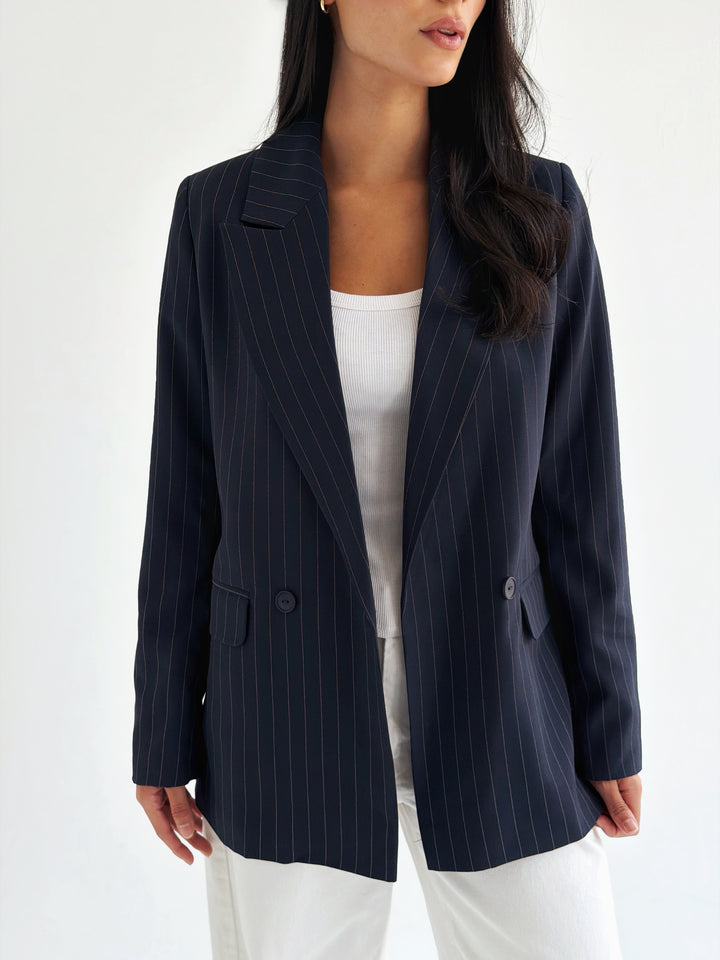 Striped Relaxed Fit blazer In Navy Blue