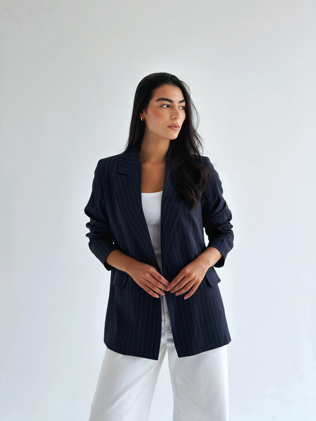 Striped Relaxed Fit blazer In Navy Blue