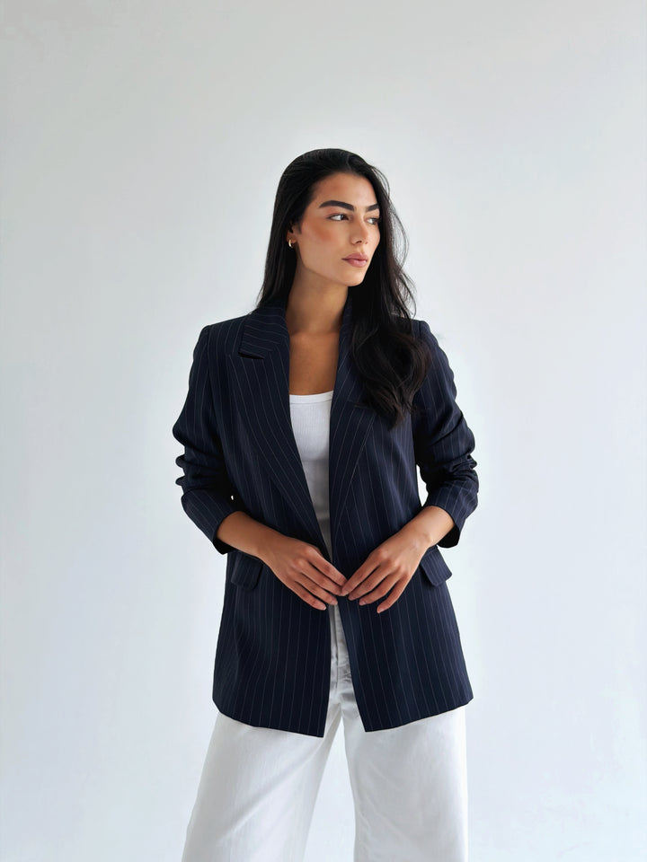 Striped Relaxed Fit blazer In Navy Blue