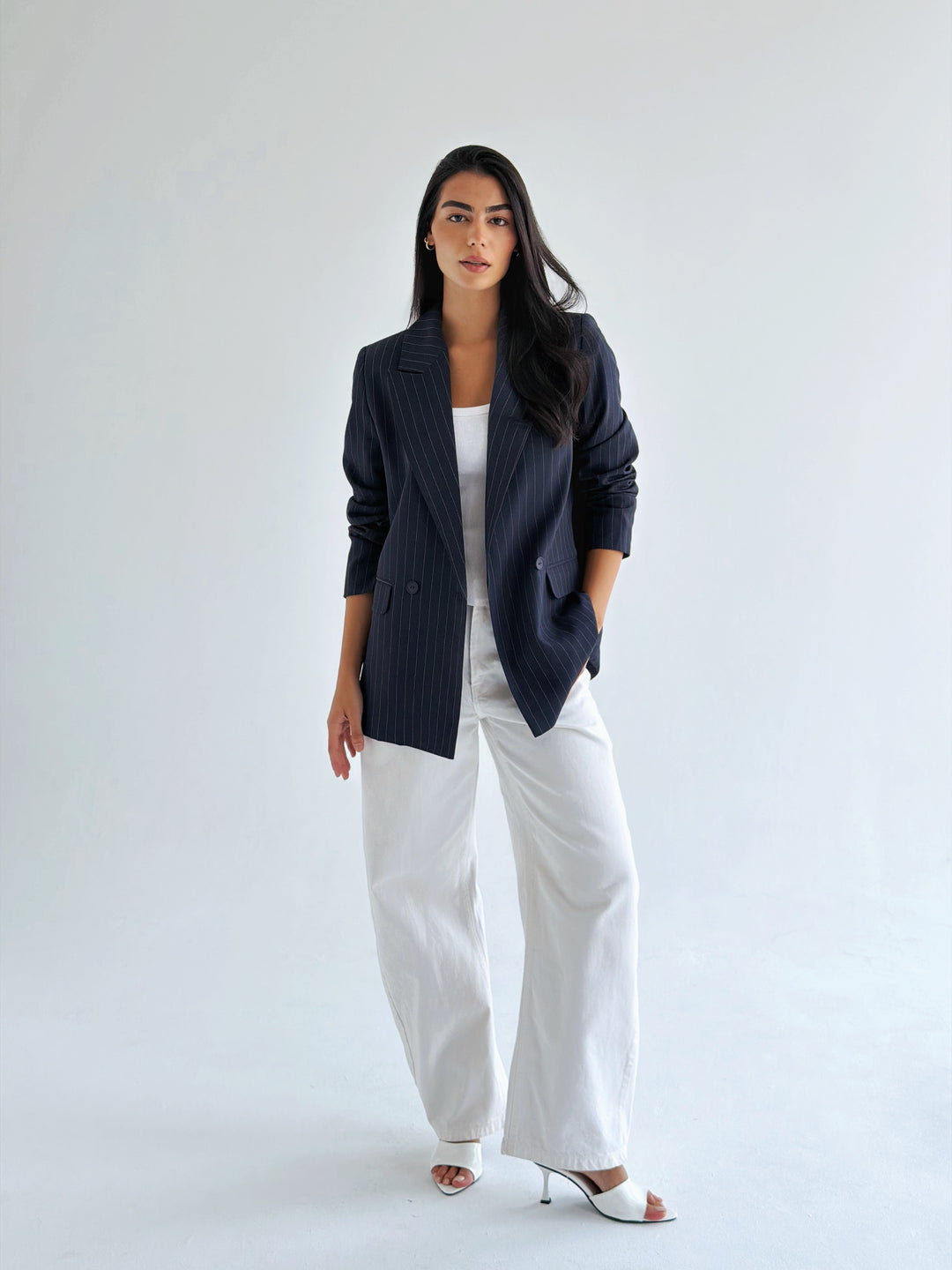 Striped Relaxed Fit blazer In Navy Blue
