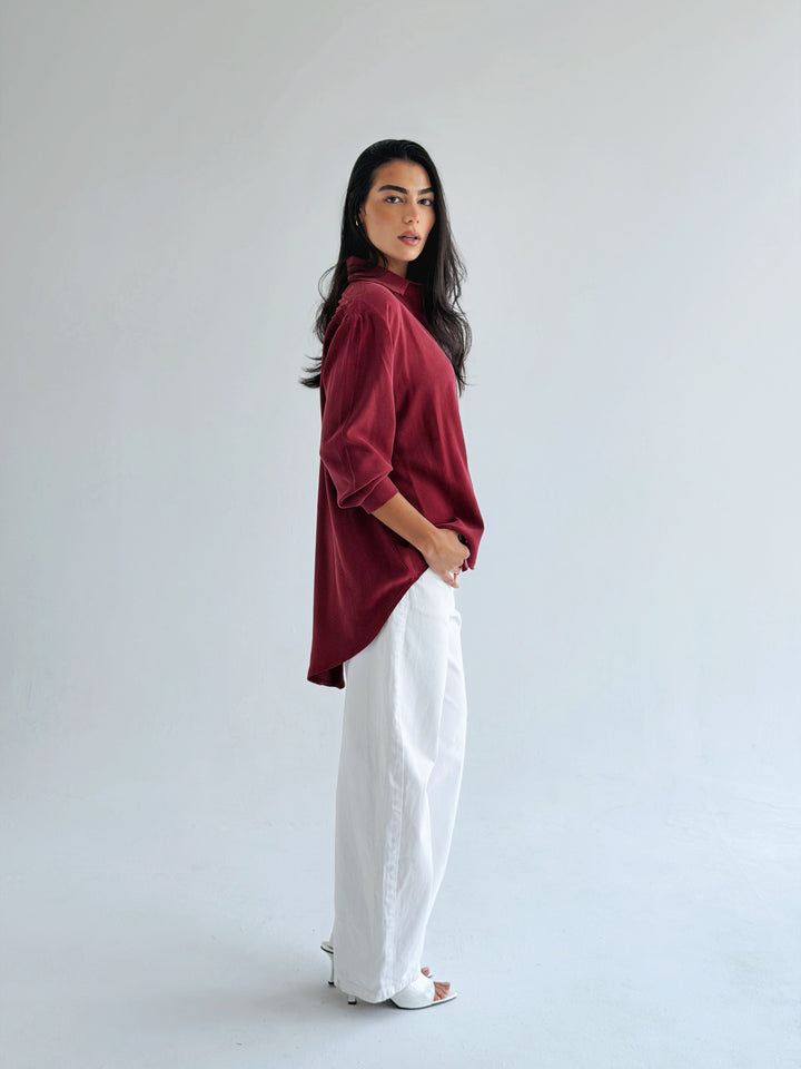 High and low shirt in burgundy