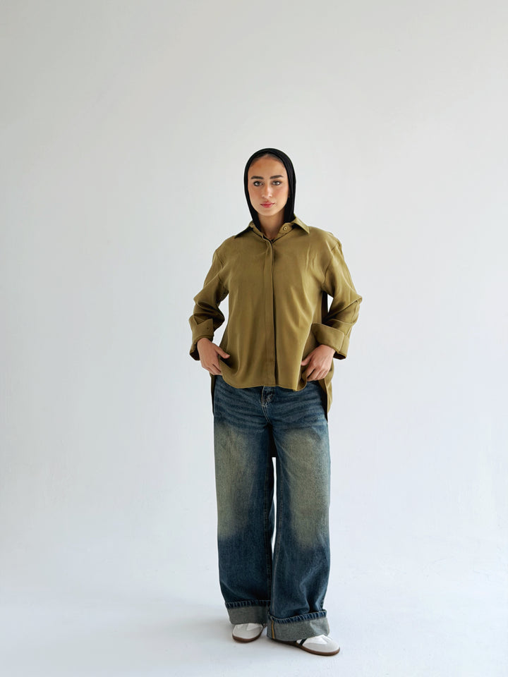 High and low shirt in lemon green