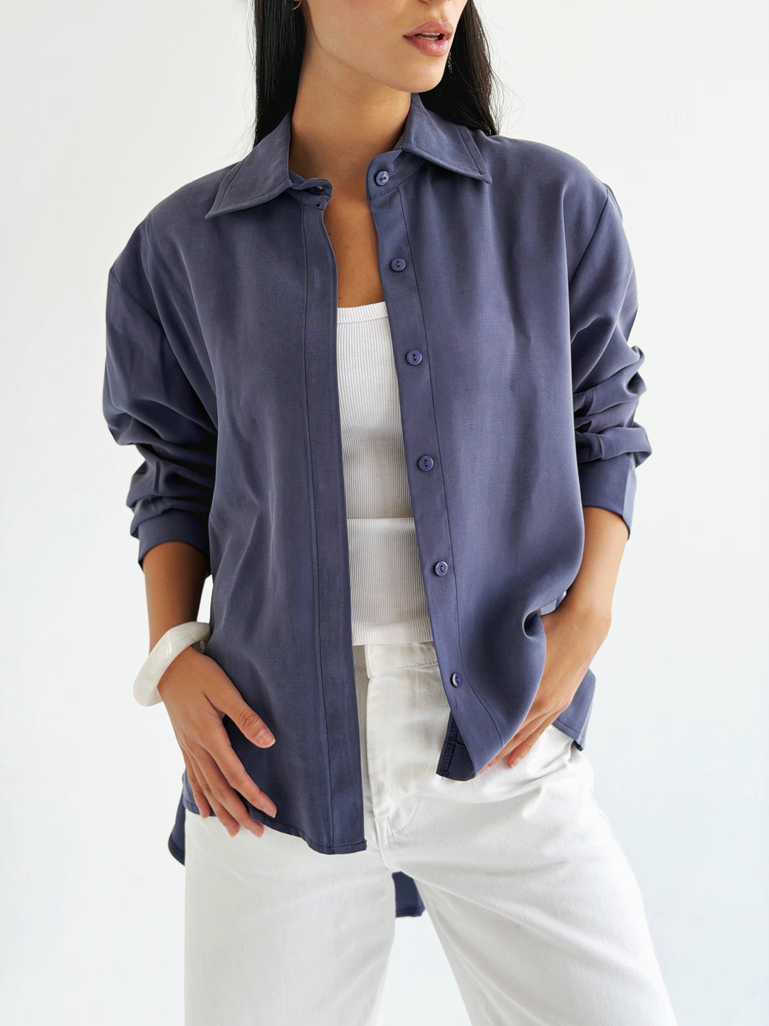 High and low shirt in navy blue