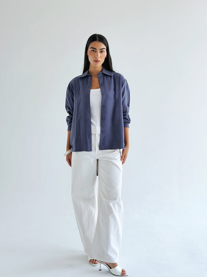 High and low shirt in navy blue