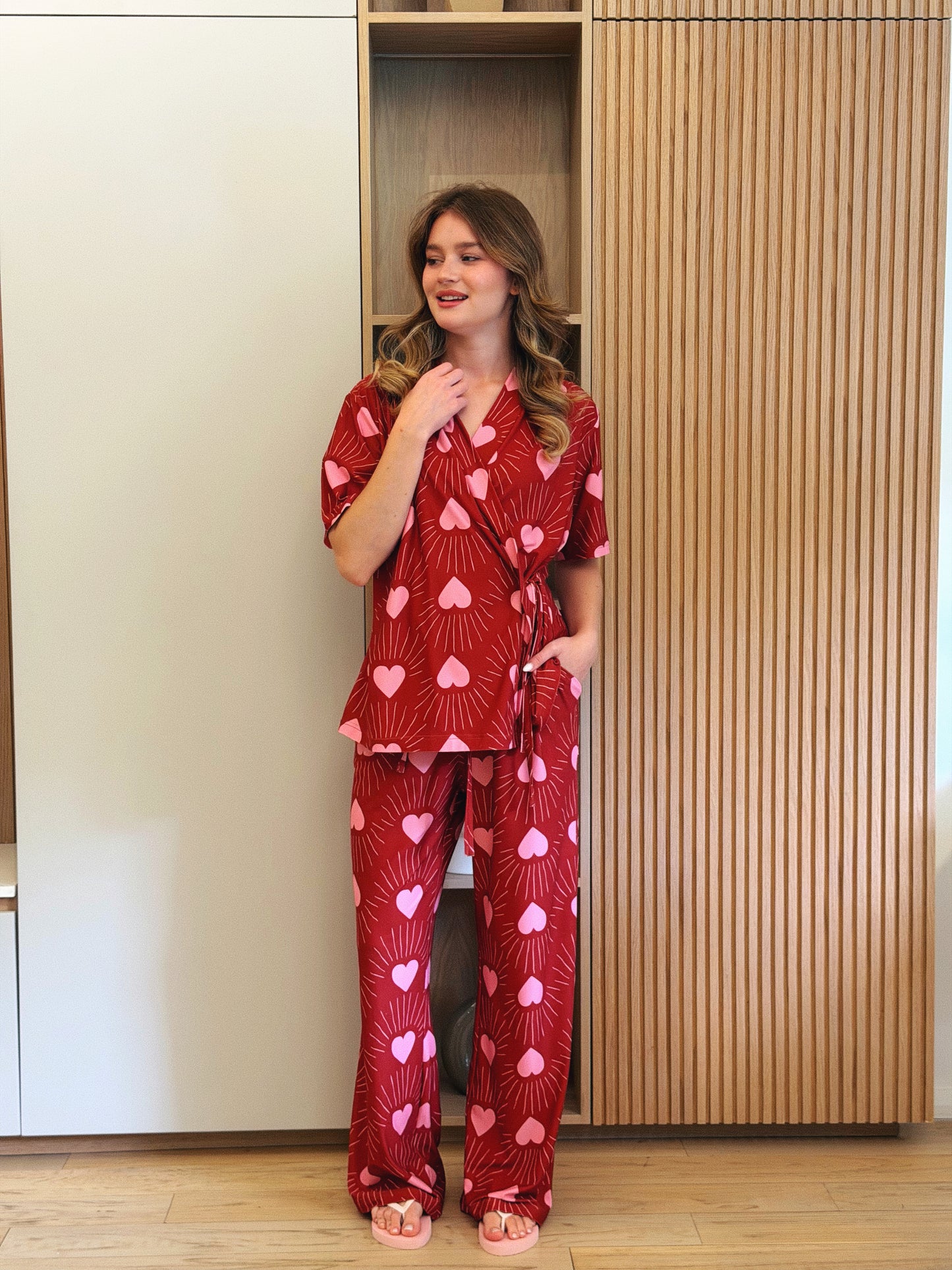 Self love cotton warp-style pajama /club in Red