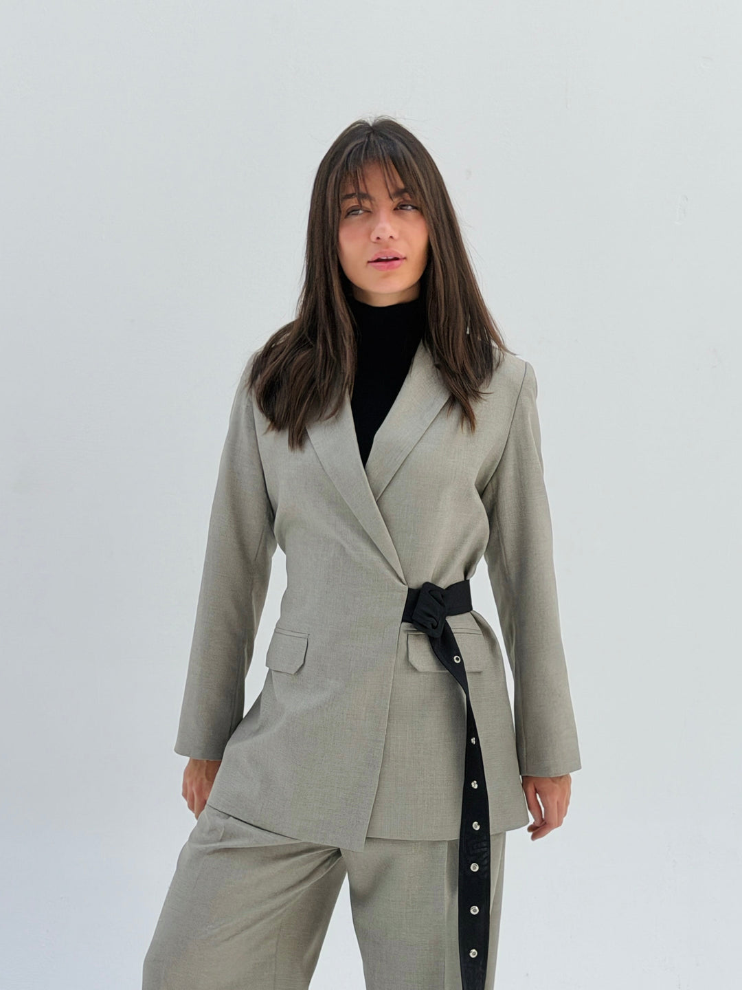 Belted jacket in gray