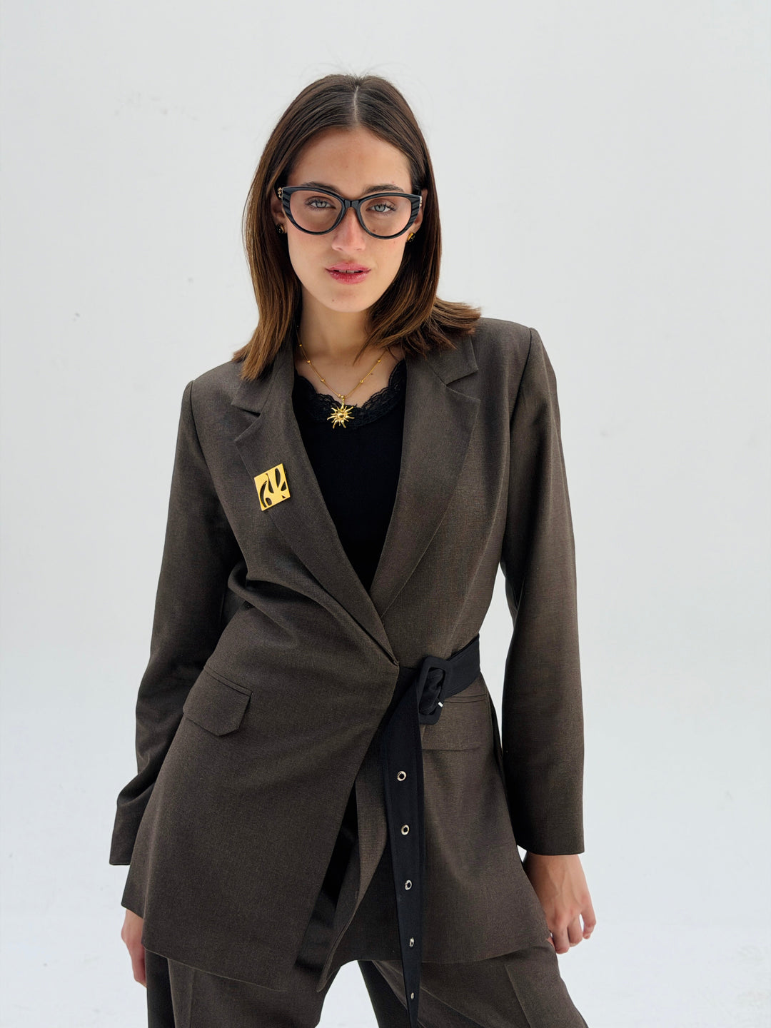 Belted jacket in brown
