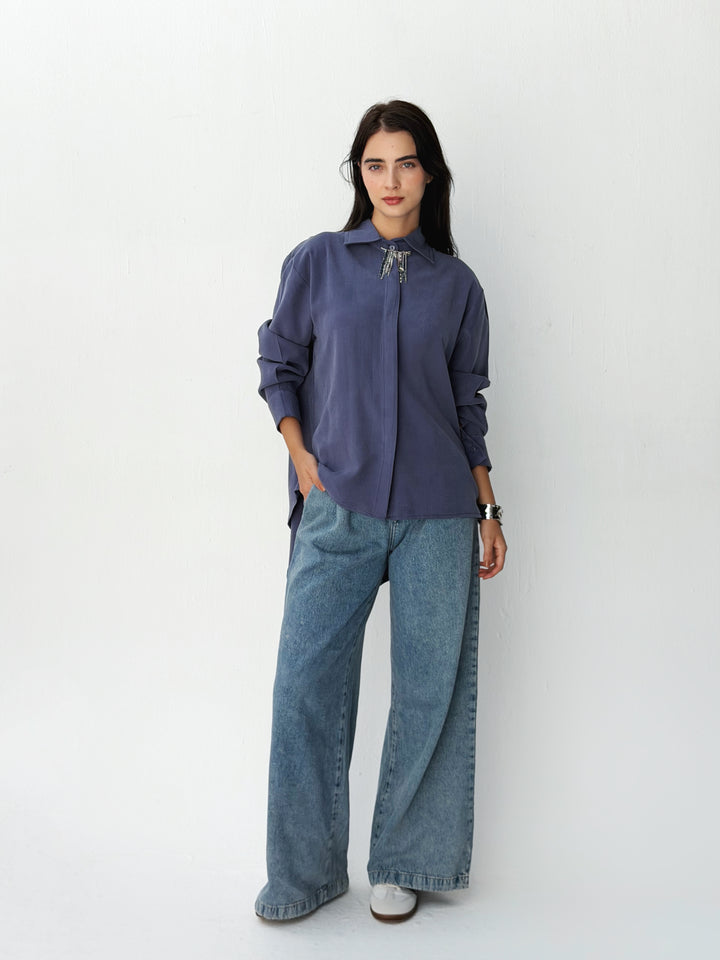 High and low shirt in navy blue