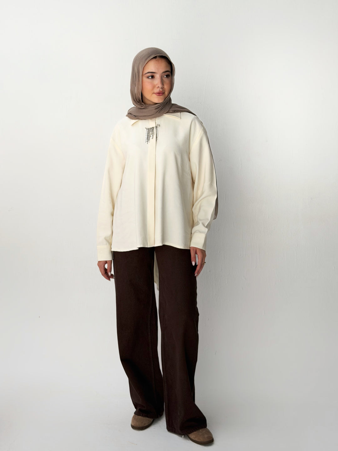 High and low shirt in butter yellow