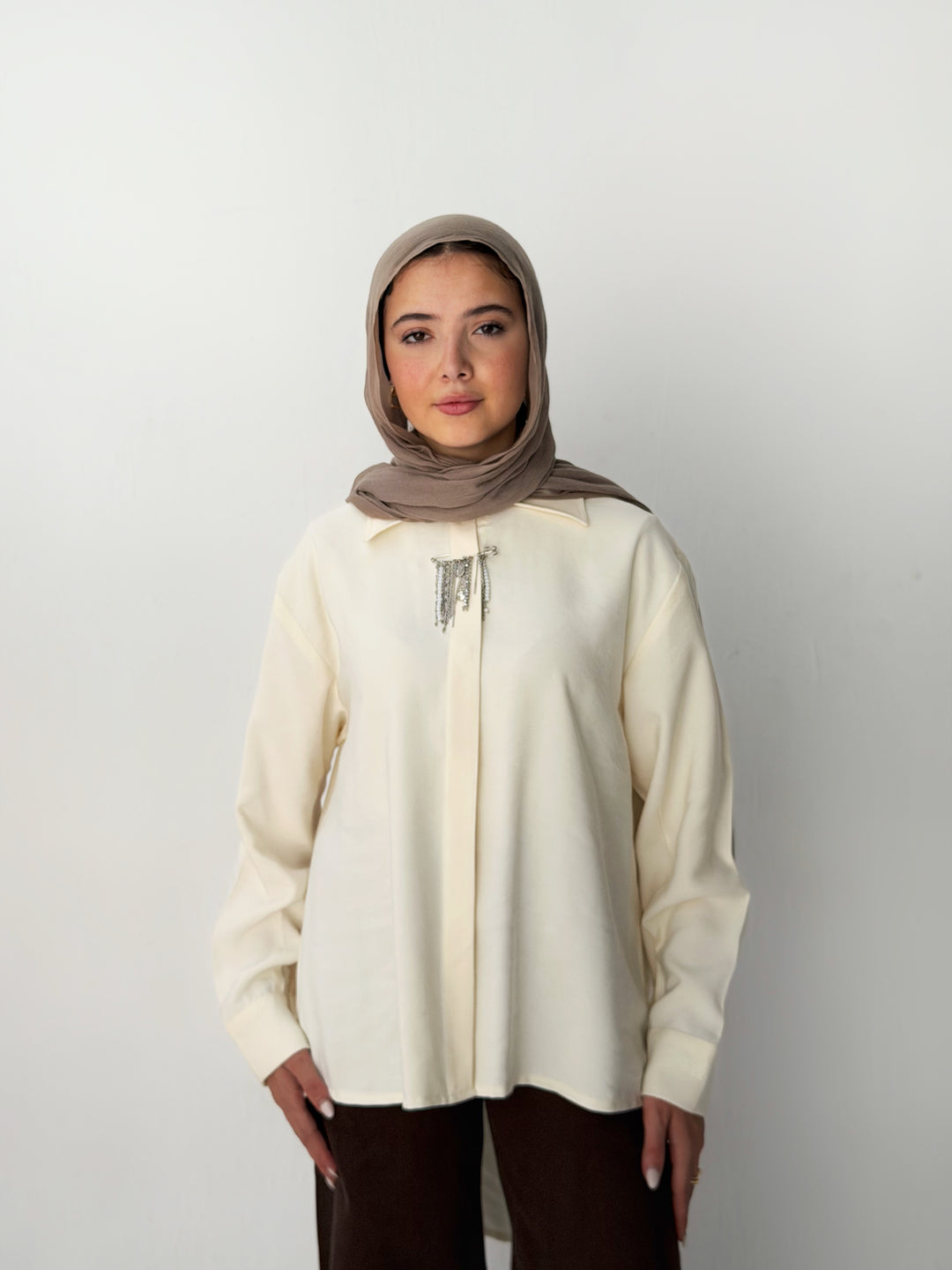 High and low shirt in butter yellow