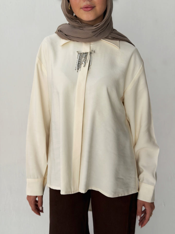 High and low shirt in butter yellow
