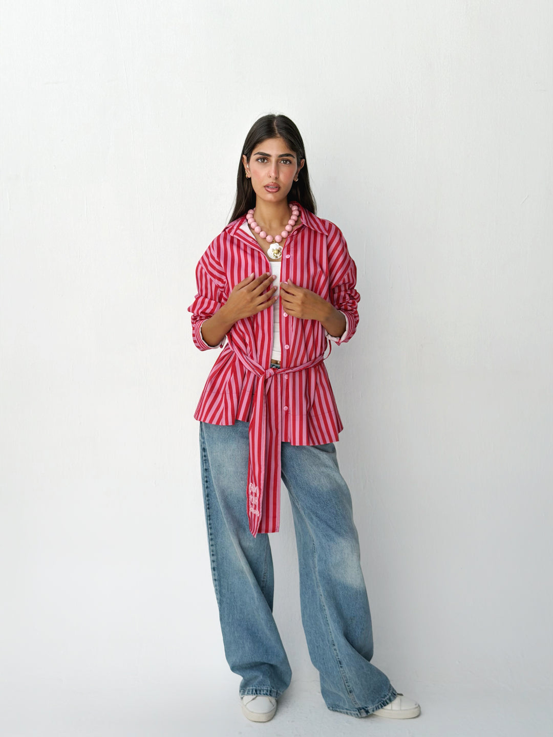 Summer striped shirt in pink