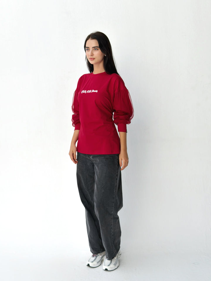 Sleeves Top with toul in red