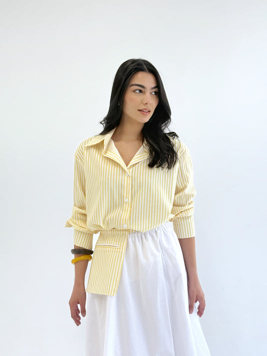 Striped yellow shirt with pocket belt