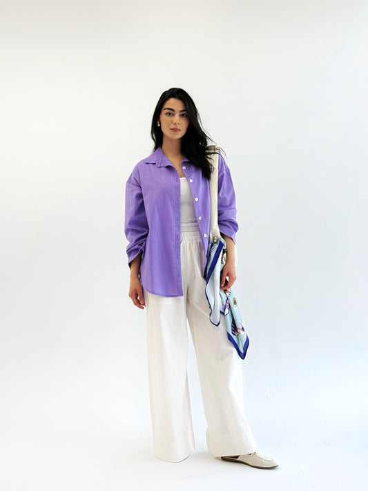 Linen Bow Back Shirt In lilac