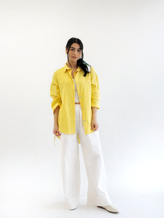 Linen Bow Back Shirt In Yellow