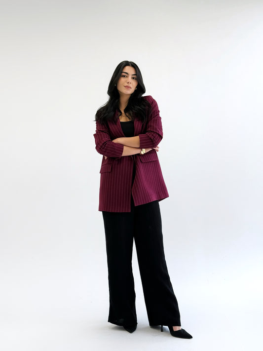 Striped Relaxed Fit blazer In burgundy