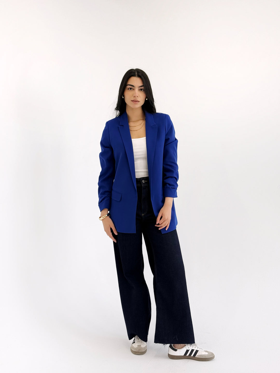 Ruffle blazer in royle blue