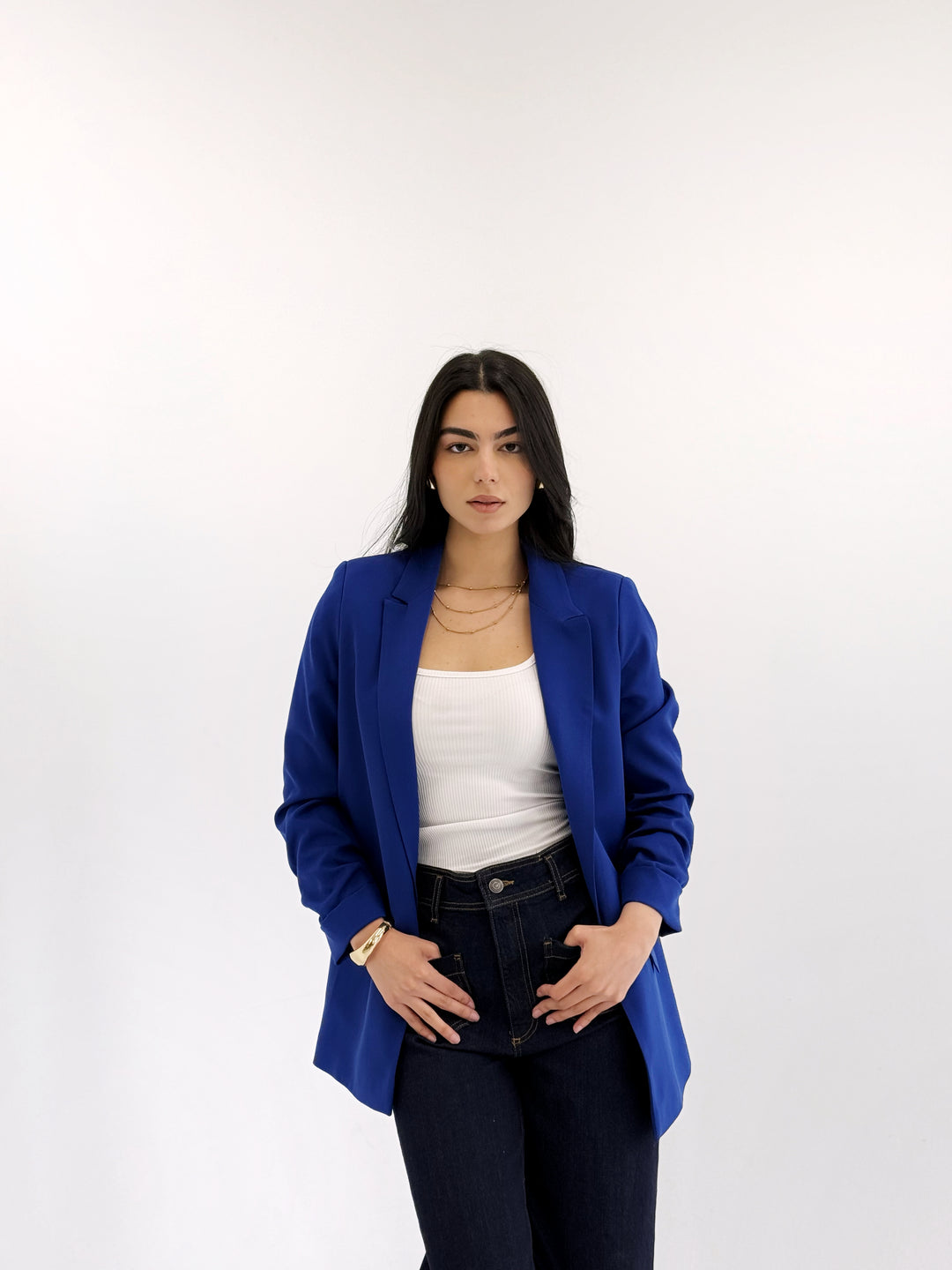 Ruffle blazer in royle blue
