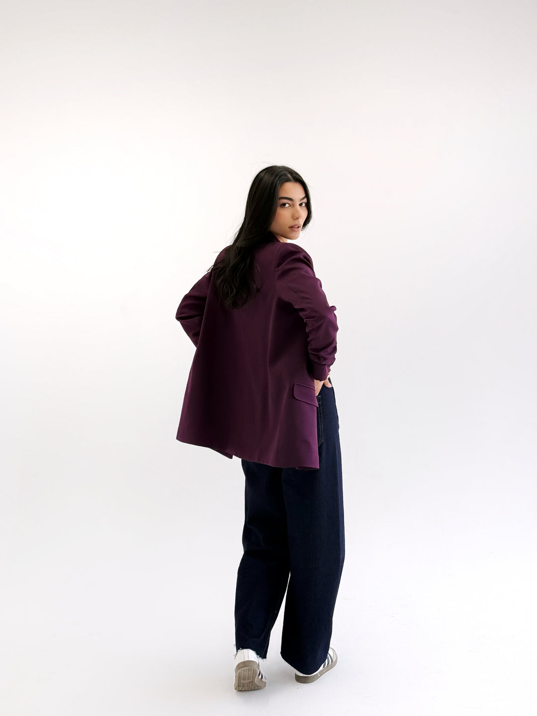 Ruffle blazer in burgandy