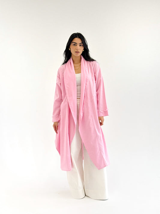 Raw-Edge Linen Cardigan in pink