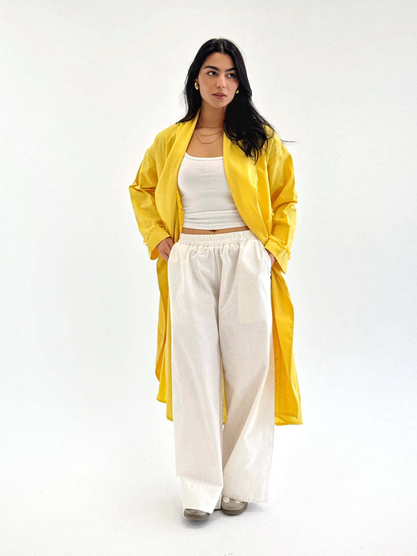 Raw-Edge Linen Cardigan in yellow