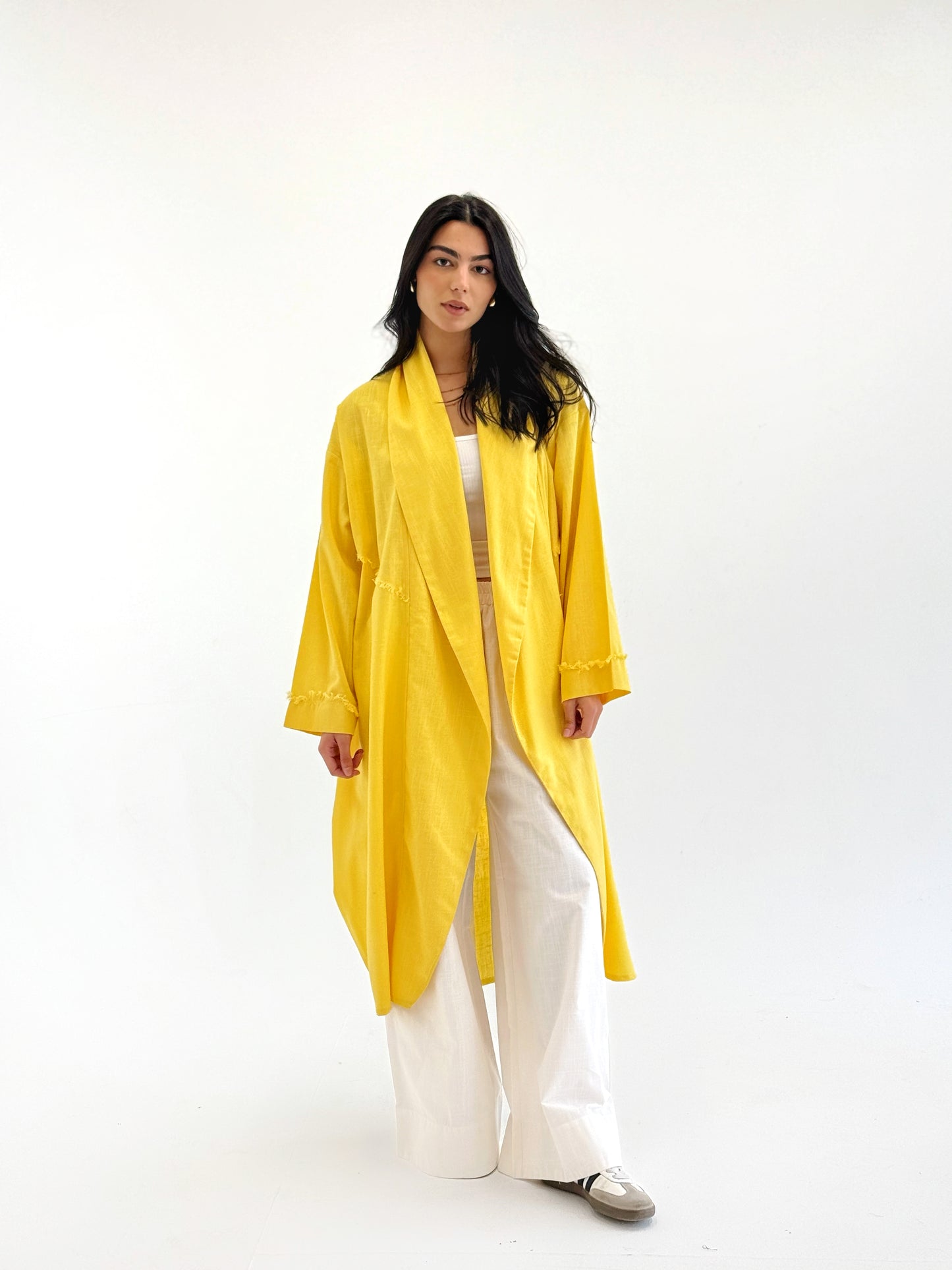 Raw-Edge Linen Cardigan in yellow
