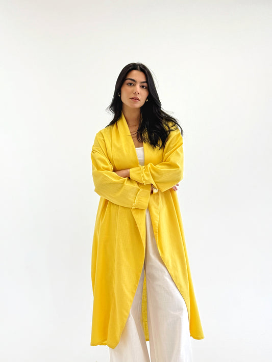 Raw-Edge Linen Cardigan in yellow