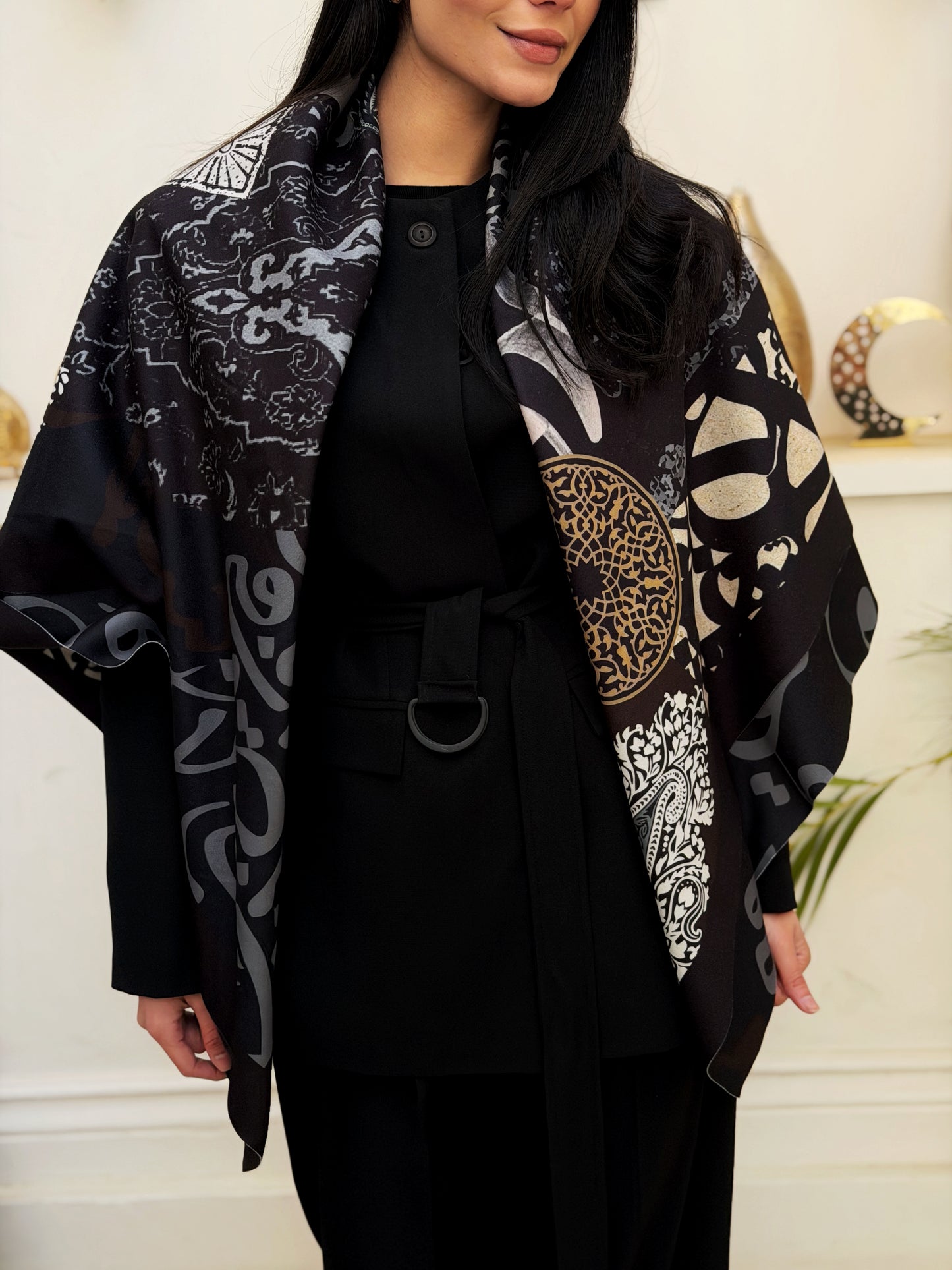 ink wool Scarf square