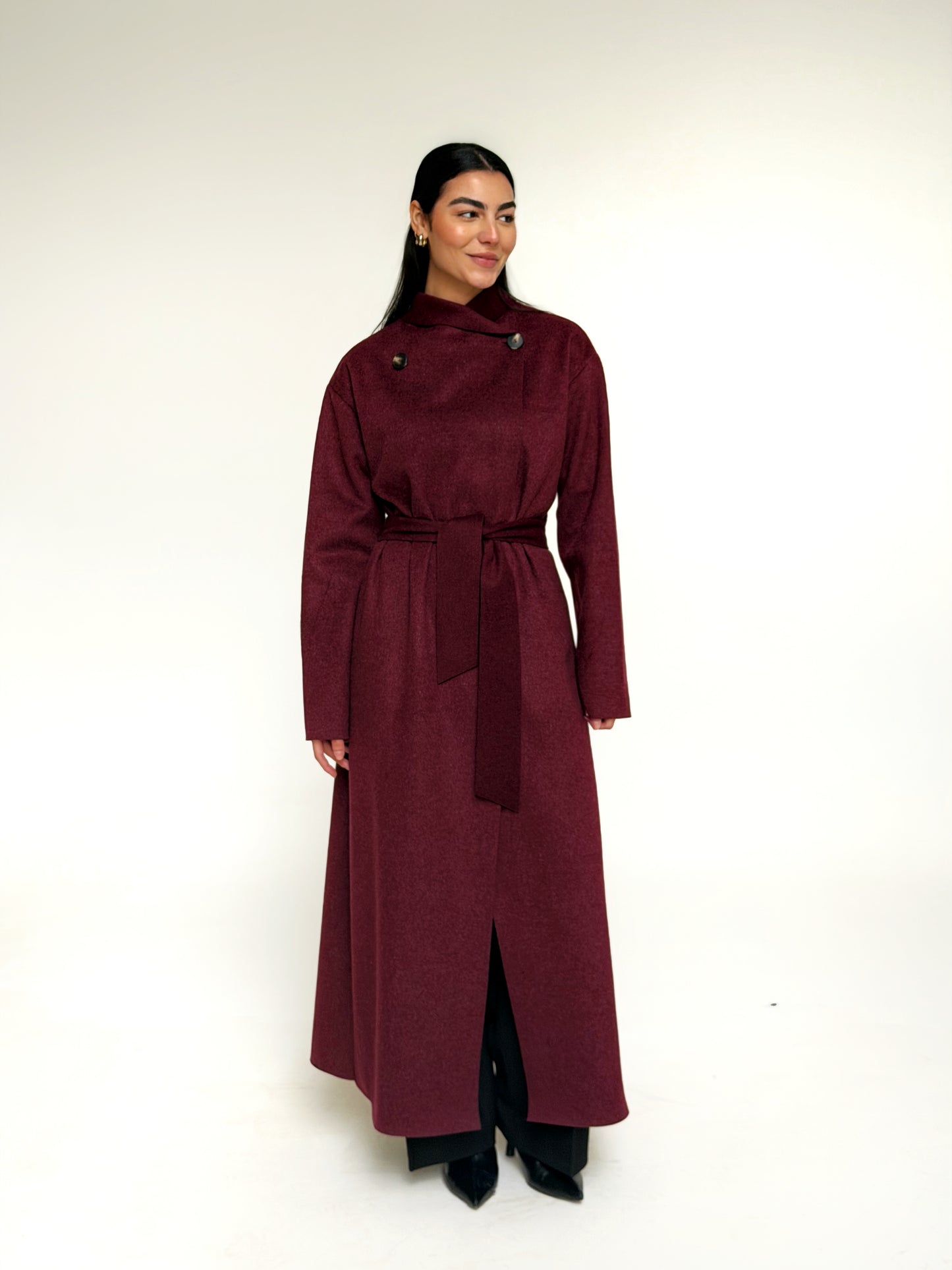 Classy wool coat in Burgundy