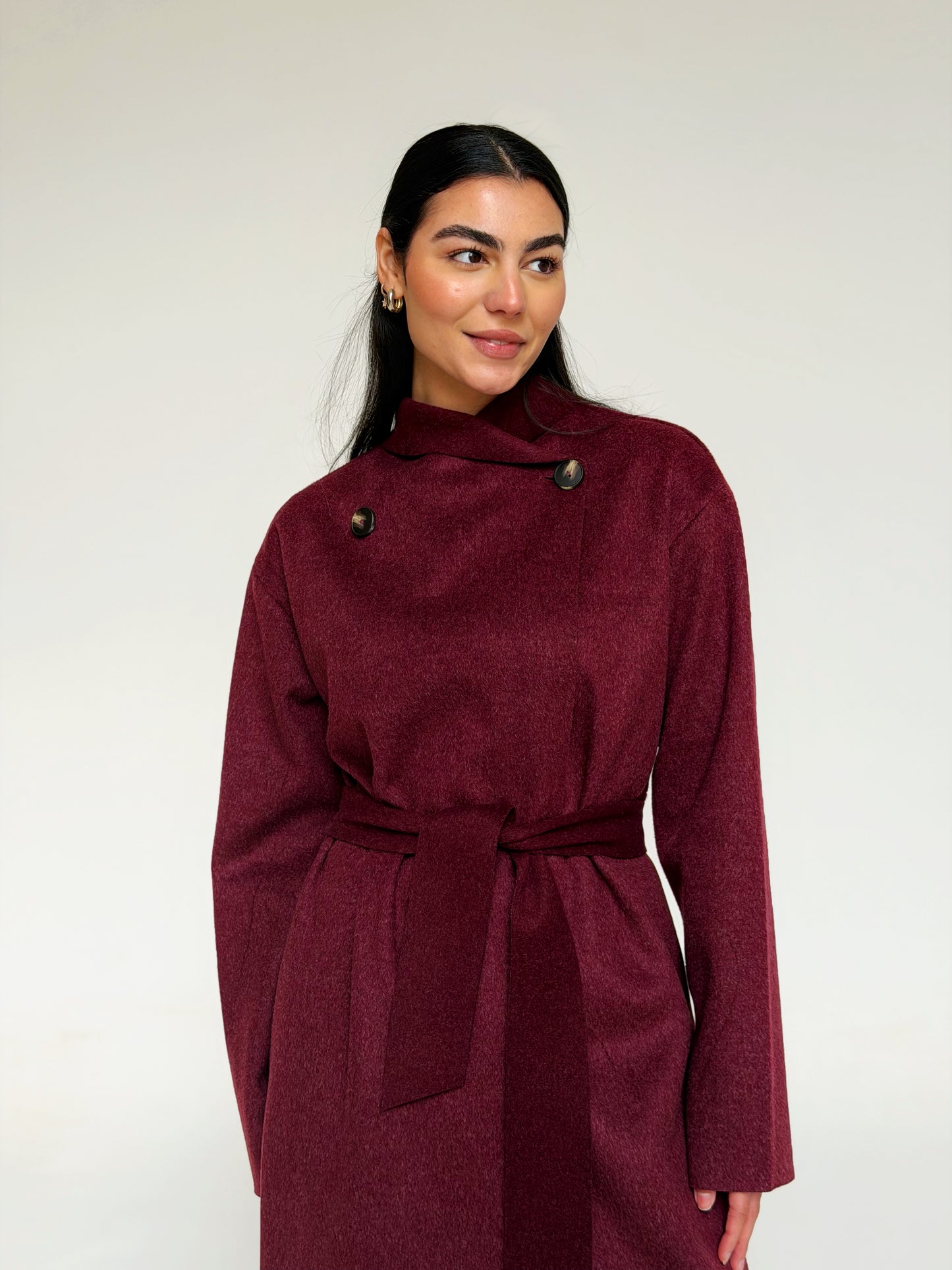 Classy wool coat in Burgundy