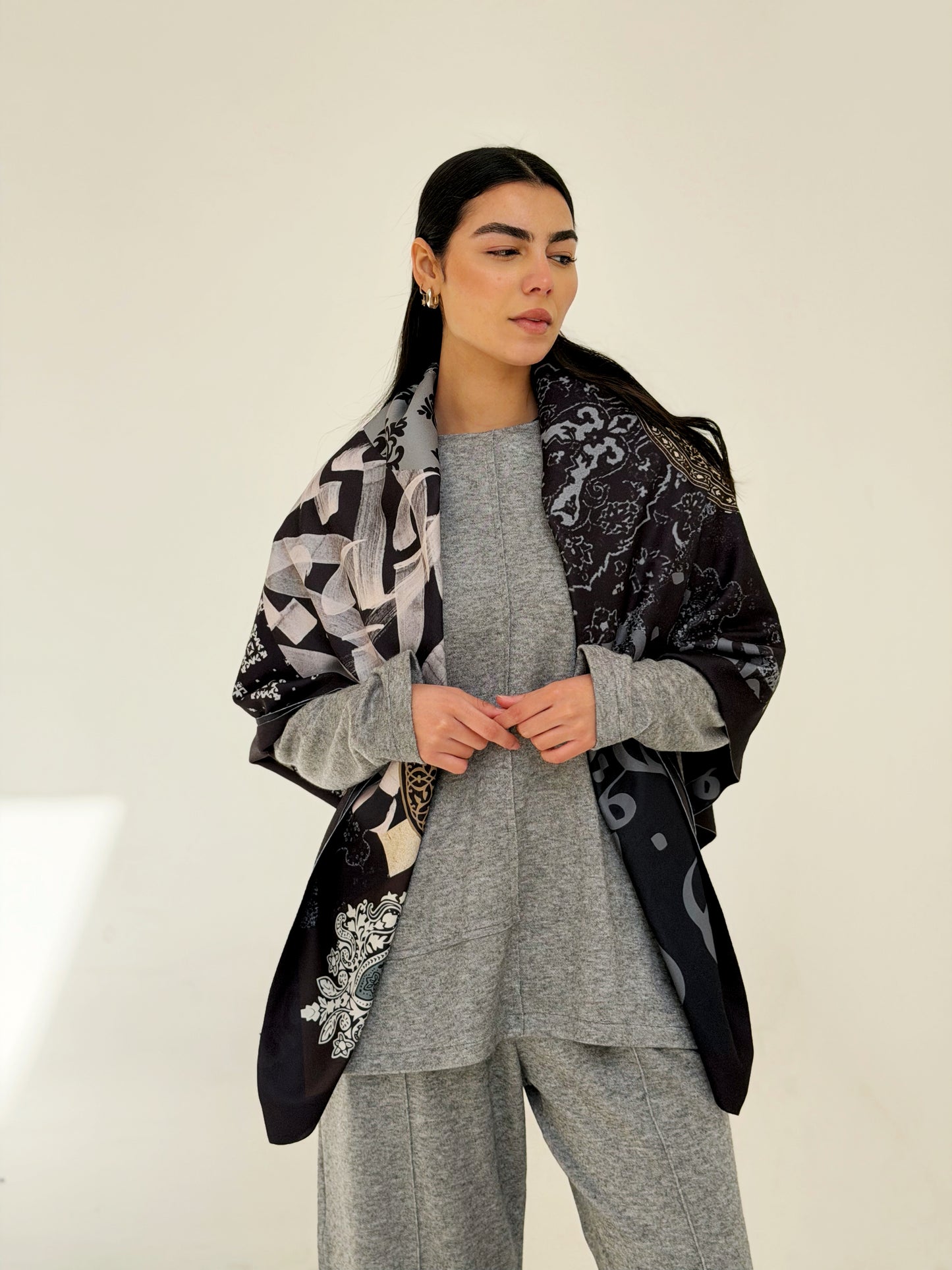 ink wool Scarf square