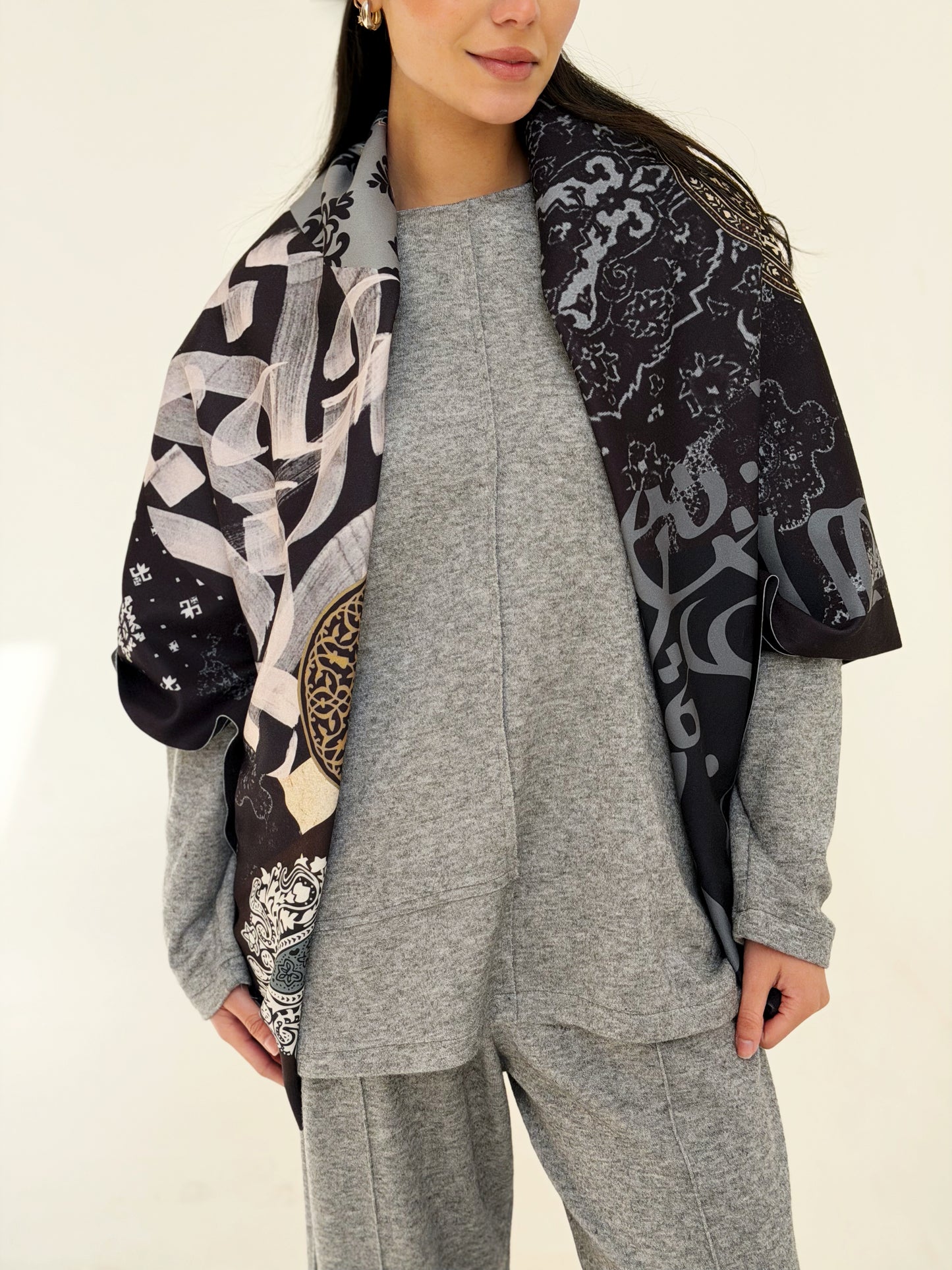 ink wool Scarf square