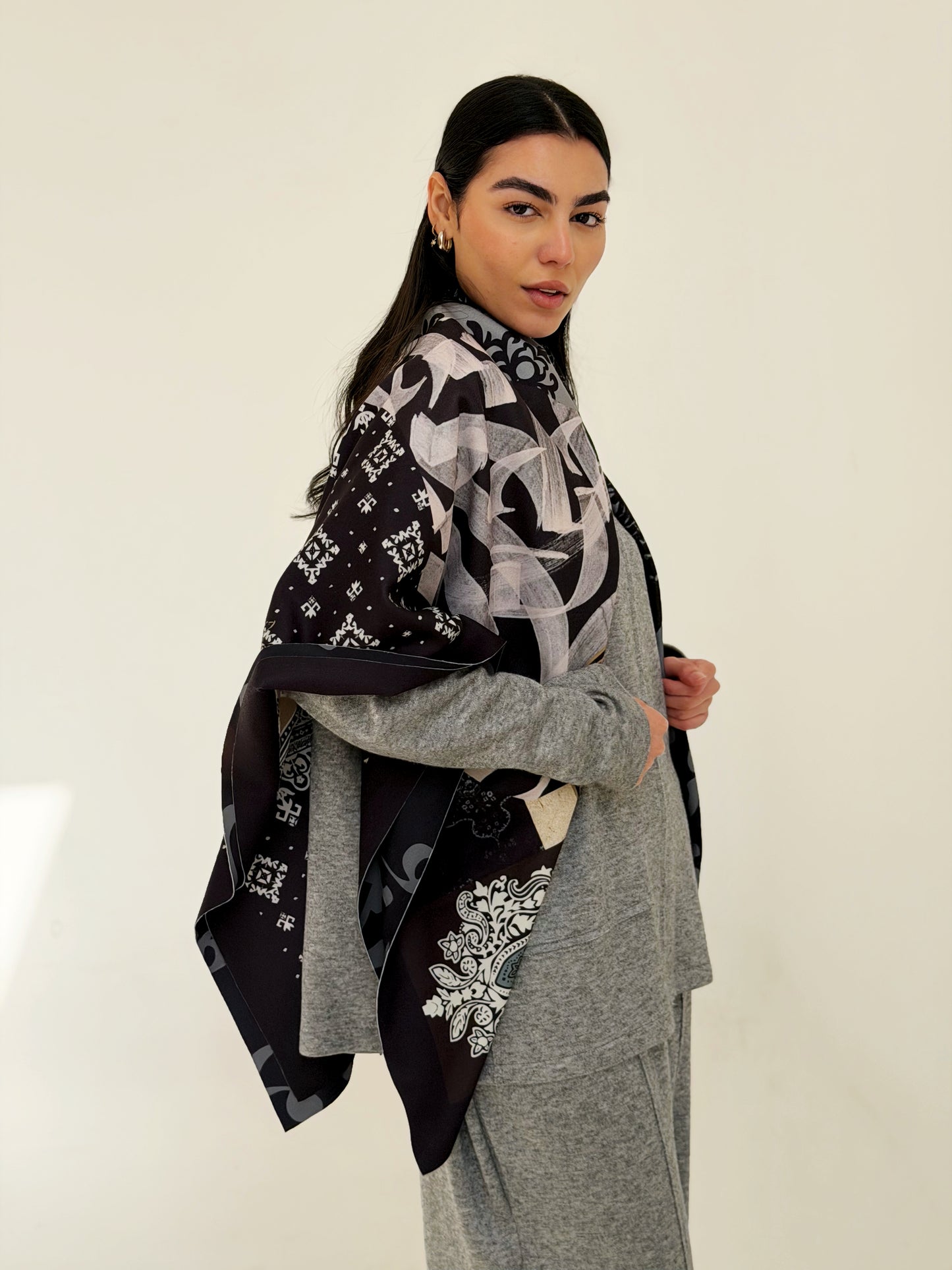 ink wool Scarf square